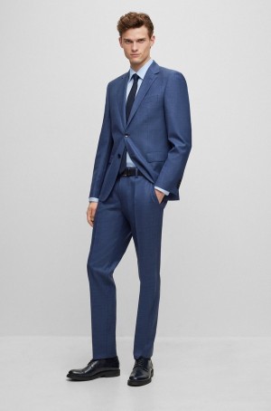 Trajes Hugo Boss Regular-fit In A Micro-patterned Lana Blend Hombre Azules Oscuro | 67320-ZXIQ