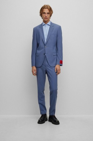 Trajes Hugo Boss Slim-fit In Patterned Performance-stretch Fabric Hombre Azules | 08263-TFWQ