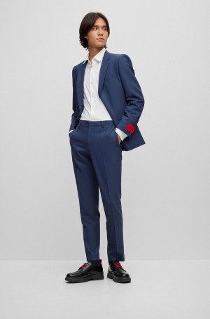 Trajes Hugo Boss Slim-fit In Patterned Performance-stretch Fabric Hombre Azules Oscuro | 85109-WLXM