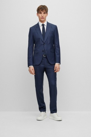 Trajes Hugo Boss Slim-fit In Patterned Stretch Lana Hombre Azules Oscuro | 25618-RUQF