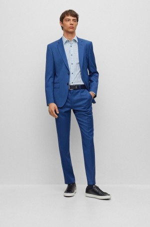 Trajes Hugo Boss Slim-fit In Patterned Stretch Lana Hombre Azules Oscuro | 42810-TKCU