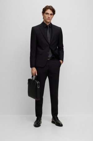 Trajes Hugo Boss Slim-fit In Stretch Virgin Lana Hombre Negros | 73264-GODN