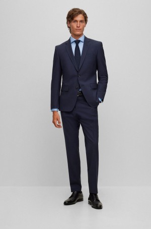 Trajes Hugo Boss Slim-fit In Stretch Virgin Lana Hombre Azules Oscuro | 86549-NOCY