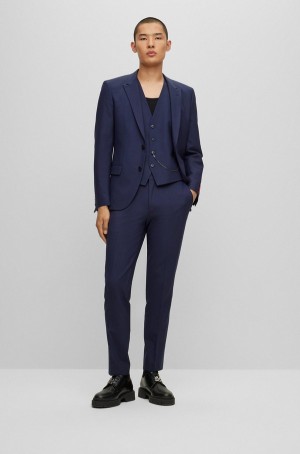 Trajes Hugo Boss Three-piece Slim-fit In Performance-stretch Fabric Hombre Azules Oscuro | 74609-BGMO