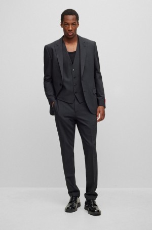 Trajes Hugo Boss Three-piece Slim-fit In Performance-stretch Twill Hombre Grises Oscuro | 71495-RBWH