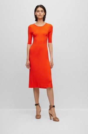 Vestido Hugo Boss Cropped-sleeve With De Punto Structure Mujer Naranjas Oscuro | 97825-RHDC