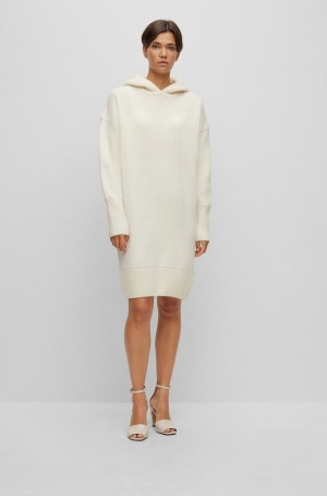 Vestido Hugo Boss Long-length In Virgin Lana With Double Monogram Mujer Blancos | 30571-IFRT