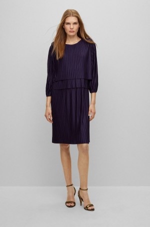 Vestido Hugo Boss Oversized-fit In Plissé Mujer Morados Oscuro | 31609-NOHG