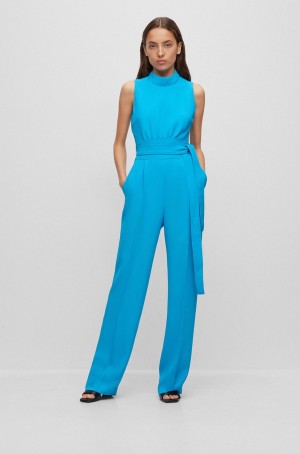 Vestido Hugo Boss Sin Manga With Mock Neckline In Regular Fit Mujer Azules | 85917-IKSW