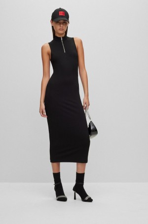 Vestido Hugo Boss Slim-fit Sin Manga With Zip Neckline Mujer Negros | 21495-NHOT