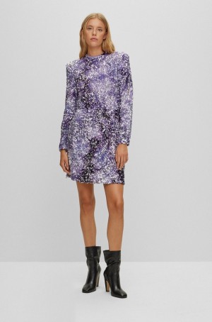 Vestido Hugo Boss Slim-fit With Sequin Embellishments And Pleat Front Mujer Morados | 10895-LGWH