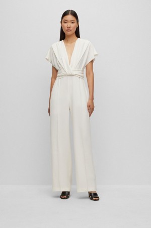 Vestido Hugo Boss Slim-fit With Wrap Front Mujer Blancos | 97218-GQFU