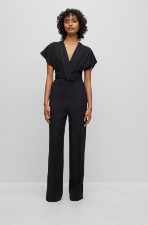 Vestido Hugo Boss Slim-fit With Wrap Front Mujer Negros | 19873-GNPO