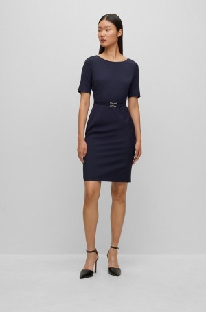 Vestido Hugo Boss Virgin-wool Slim-fit With Detail Mujer Azules Oscuro | 79508-REMJ