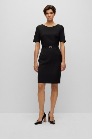 Vestido Hugo Boss Virgin-wool Slim-fit With Detail Mujer Negros | 48132-HNTK