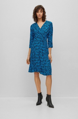 Vestido Hugo Boss Wrap-front V-neck With Seasonal Print Mujer Azules | 08742-YNQU