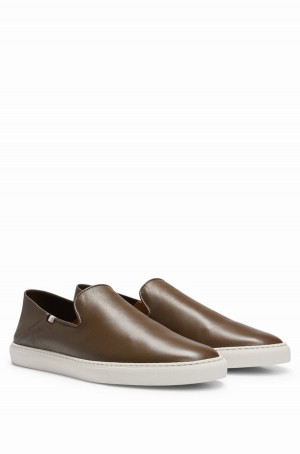 Zapatos Casual Hugo Boss Cuero Signature-stripe Trim Hombre Marrom Oscuro | 26318-QKVU