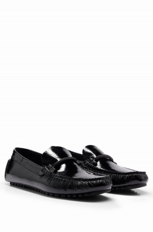 Zapatos Casual Hugo Boss Driver In Charol Cuero With Branded Trim Hombre Negros | 89542-VJNL