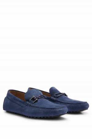 Zapatos Casual Hugo Boss Driver In Gamuza With Cord And Hardware Details Hombre Azules | 94716-UQFO