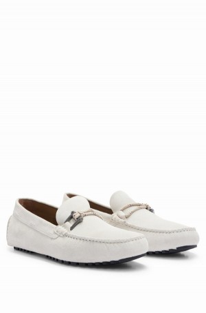 Zapatos Casual Hugo Boss Driver In Gamuza With Cord And Hardware Details Hombre Blancos | 82761-SRFQ