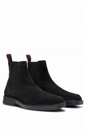 Zapatos Casual Hugo Boss Gamuza With Logo Details Hombre Negros | 09863-JKDP