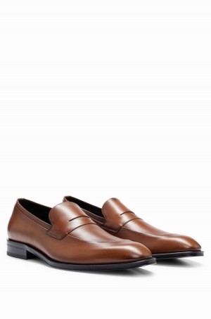 Zapatos Casual Hugo Boss Italian Cuero With Apron Puntera And Branded Trim Hombre Marrom | 21763-QEZH