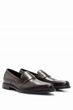 Zapatos Casual Hugo Boss Nappa-leather With Stacked Logo Trim Hombre Marrom Oscuro | 89506-PBQN