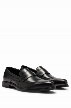 Zapatos Casual Hugo Boss Nappa-leather With Stacked Logo Trim Hombre Negros | 89036-ULJO