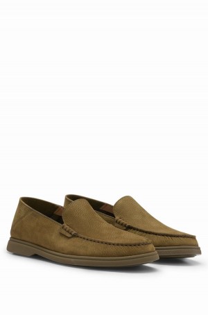 Zapatos Casual Hugo Boss Nubuck With Embossed Logo And Apron Puntera Hombre Verdes Oscuro | 53192-MPAZ