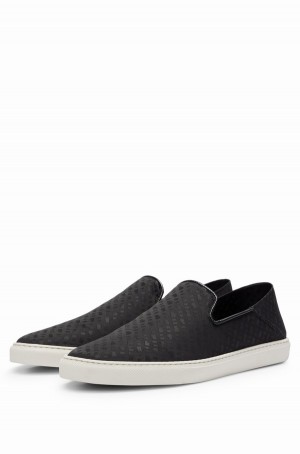 Zapatos Casual Hugo Boss Tonal Monogram Pattern Hombre Negros | 03418-UDOH