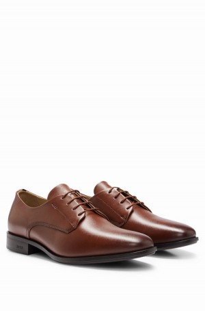 Zapatos Derby Hugo Boss Cuero With Embossed Logo Hombre Marrom Oscuro | 61784-SIKH