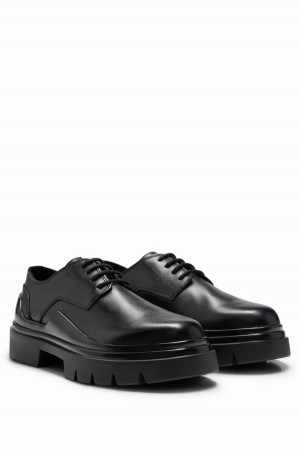 Zapatos Derby Hugo Boss Cuero With Fornido Rubber Outsole Hombre Negros | 45731-AOLY