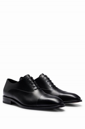 Zapatos Derby Hugo Boss Italian-made Cuero With Branding Hombre Negros | 92857-QYNB