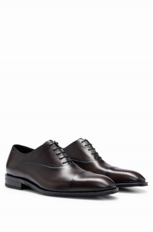 Zapatos Derby Hugo Boss Italian-made Cuero With Branding Hombre Marrom Oscuro | 03579-CAOU