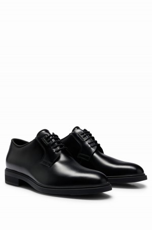 Zapatos Derby Hugo Boss Italian-made Cuero With Piping Details Hombre Negros | 78342-PLBK