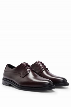 Zapatos Derby Hugo Boss Polished-leather With Branding Hombre Rojos Oscuro | 04728-CEKU